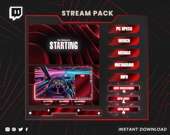 Twitch Stream Pack – Minimalist Red Animated Overlays, Screens & Panels | Sleek Modern Stream Layout for OBS, Streamlabs, Overlay Pack
