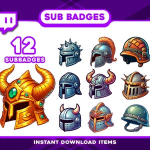 12 Helmet Sub-märken, Twitch Sub-märken, Twitch-prenumerantmärken för nivåsystemet, prenumerantnivåmärken, Twitch-märken med hög upplösning