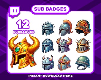 12 Helmet Sub Badges, Twitch Sub Badges, Twitch Subscriber Badges for Tier System, Subscriber Tier Badges, High-Resolution Twitch Badges