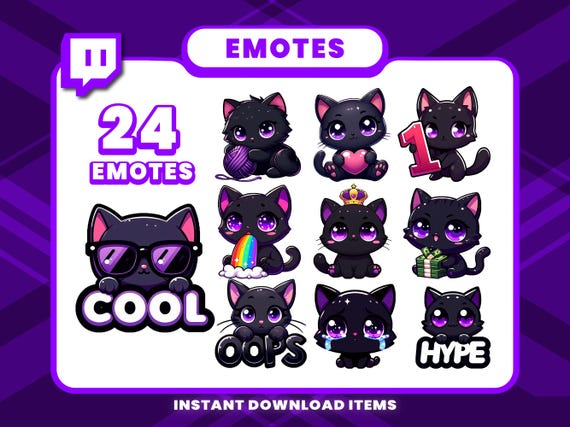 24 Black Cat Animated Emotes, Twitch Emotes, Black Cat GIF Emotes for Streaming, Emotes for Discord, High-Quality Animated Emote Pack