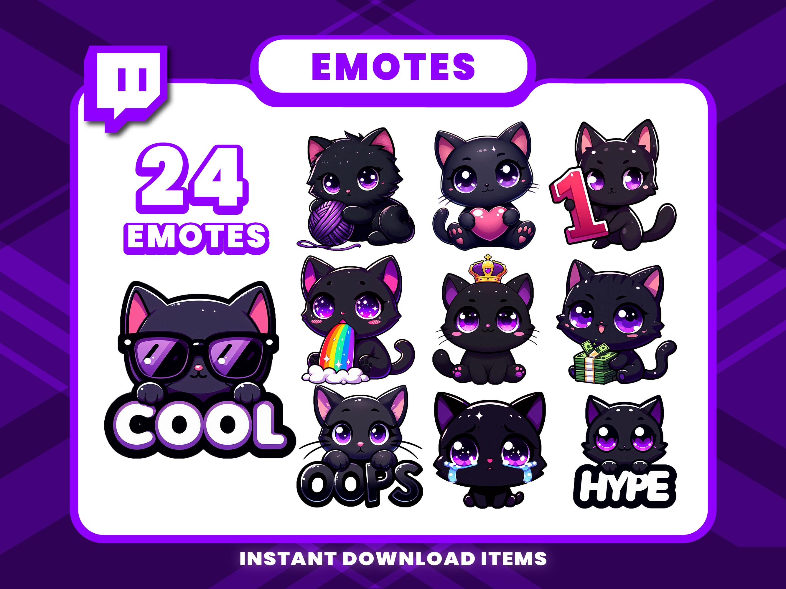 24 Black Cat Animated Emotes, Twitch Emotes, Black Cat GIF Emotes for Streaming, Emotes for Discord, High-Quality Animated Emote Pack