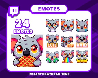 24 Cute Koala Bear Emote Pack, High-Resolution Twitch Emotes, Discord Emotes, PNG Emotes for Streamers, Unique Emotes for Twitch