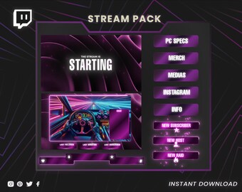 Twitch Stream Pack – Minimalist Violet Animated Overlays, Screens & Panels | Sleek Modern Stream Layout for OBS, Streamlabs | Overlay Pack