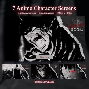 Animated Anime Character Twitch Screens – Epic Fantasy Stream Overlays Pack, Dark Anime Starting Soon BRB Ending Screens, Twitch Stream Pack
