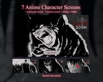 Animated Anime Character Twitch Screens – Epic Fantasy Stream Overlays Pack, Dark Anime Starting Soon BRB Ending Screens, Twitch Stream Pack