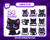 24 Black Cat Emote Pack, High-Resolution Twitch Emotes, Discord Emotes, PNG Emotes for Streamers, Unique Emotes for Twitch