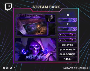 Twitch Stream Pack, Purple Reaper Animated Overlays, Screens & Panels, Dark Horror Stream Layout for OBS, Streamlabs, Death-Inspired