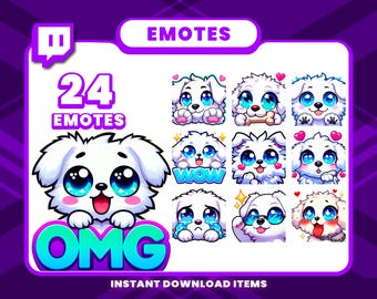 24 Little Puddle Dog Emote Pack, High-Resolution Twitch Emotes, Discord Emotes, PNG Emotes for Streamers, Unique Emotes for Twitch