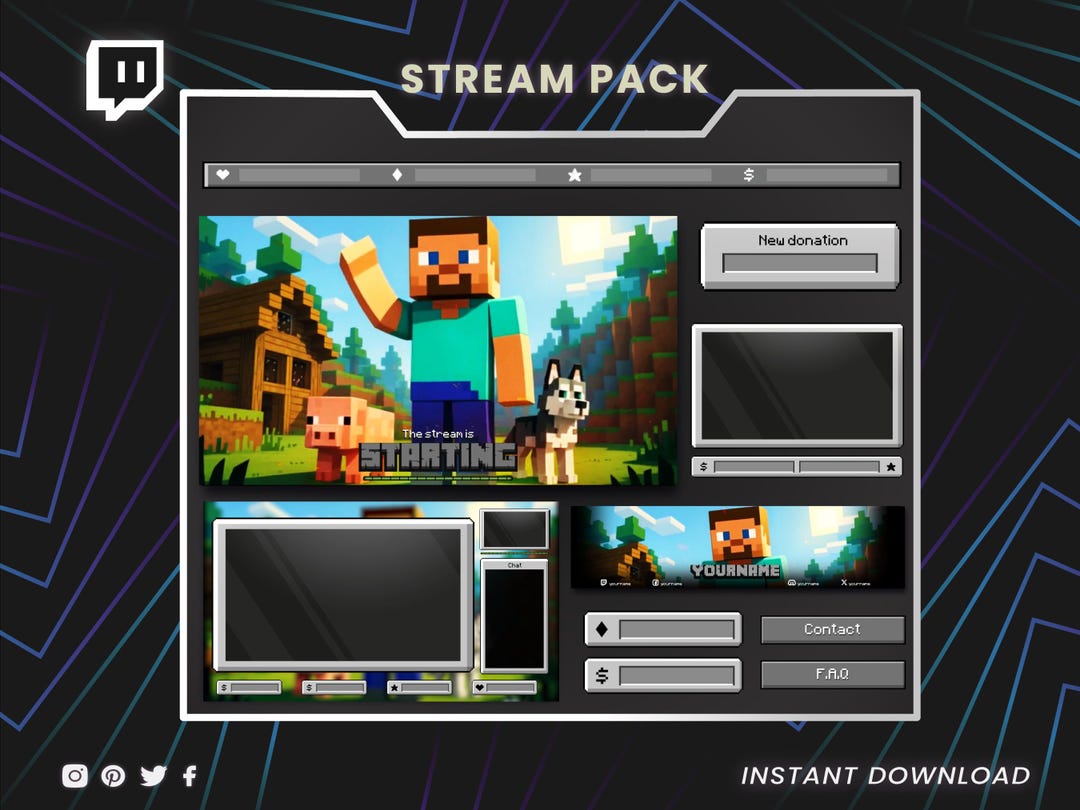 Twitch Stream Pack – Minecraft Animated Overlays, Screens & Panels ...