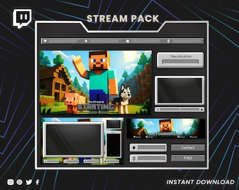 Twitch Stream Pack – Minecraft Animated Overlays, Screens & Panels | Pixel Gamer Stream Layout for OBS, Streamlabs