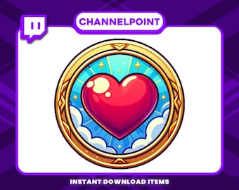 May include: A gold-colored circular frame with a red heart in the center. The heart is surrounded by white clouds and blue sky with stars. The text "CHANNELPOINT" is at the top of the image and "INSTANT DOWNLOAD ITEMS" is at the bottom.