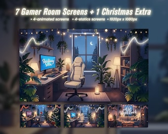 Animated Cozy Christmas Room Twitch Screens, Starting Soon BRB Ending, Festive Stream Overlays Extra Pack, Holiday, Twitch Overlay Pack