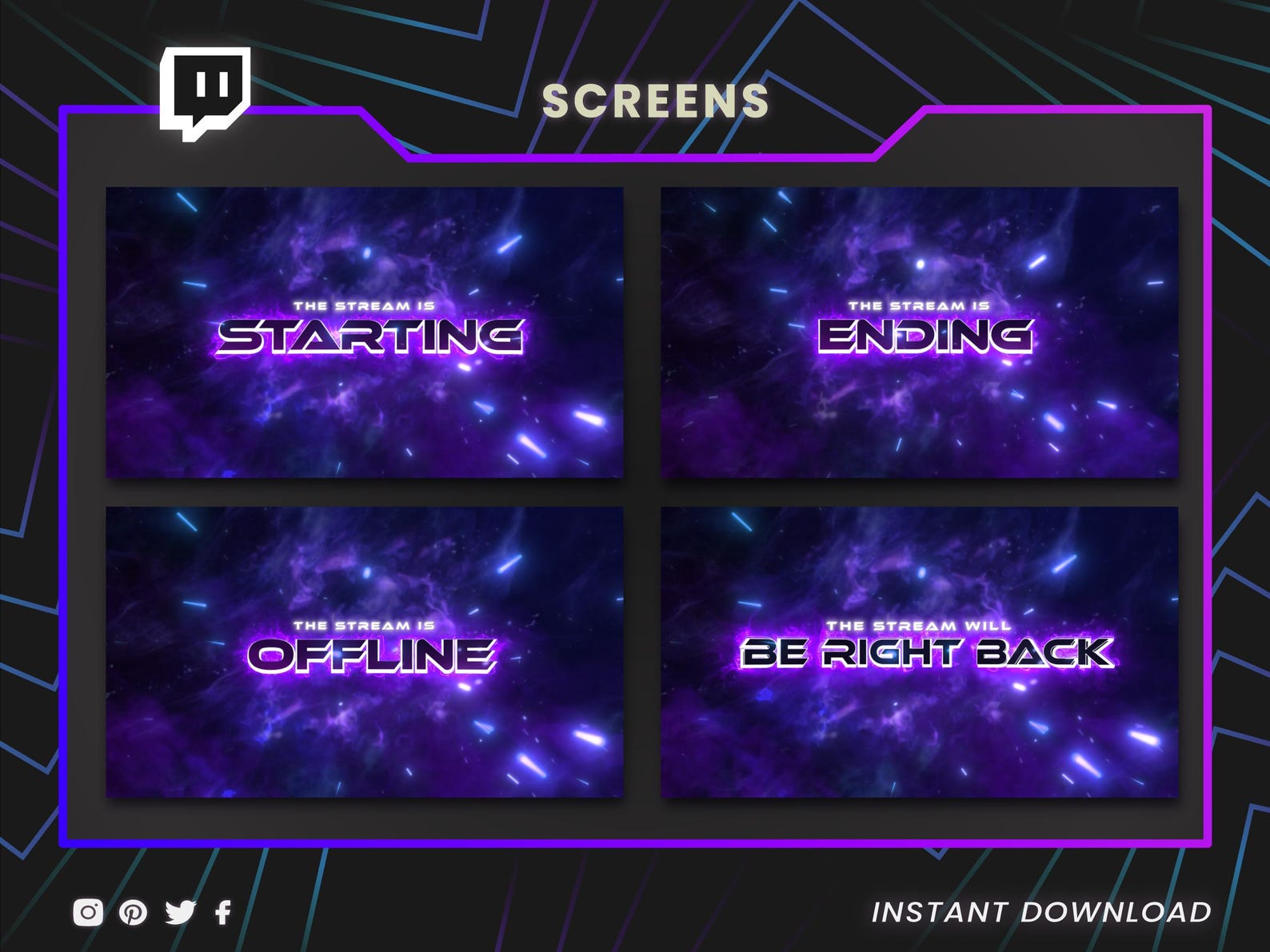 Side Stream Purple Color Twitch Stream Pack – Neon Purple Animated Overlays, Screens & Panels ...