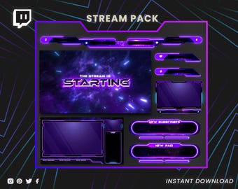 Twitch Stream Pack – Neon Purple Animated Overlays, Screens & Panels | Futuristic Stream Layout for OBS, Streamlabs