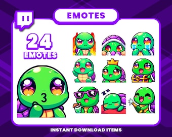 24 Cute Turtle Emote Pack, High-Resolution Twitch Emotes, Discord Emotes, PNG Emotes for Streamers, Unique Emotes for Twitch, Cozy Emotes