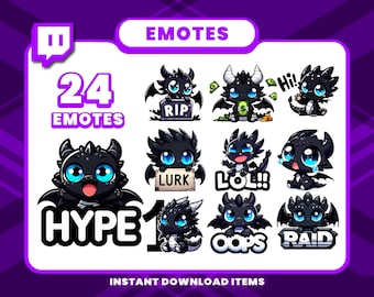 24 Black Dragon Animated Emotes, Twitch Emotes, Dragon GIF Emotes for Streamers, Emotes for Discord, High-Quality Animated Emote Pack