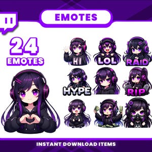 ゲーマーガール用エモートパック24選、高解像度Twitchエモート、Discordエモート、ストリーマー向けPNGエモート、Twitch向けユニークエモート、かわいいエモート