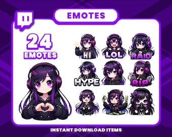 24 Gamer Girl Emote Pack, High-Resolution Twitch Emotes, Discord Emotes, PNG Emotes for Streamers, Unique Emotes for Twitch, Cute Emotes