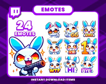 24 White Rabbit Emote Pack, High-Resolution Twitch Emotes, Discord Emotes, PNG Emotes for Streamers, Unique Emotes for Twitch, Cute Emote