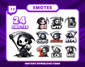 24 Reaper Emote Pack, High-Resolution Twitch Emotes, Discord Emotes, PNG Emotes for Streamers, Unique Emotes for Twitch, Cute Emote