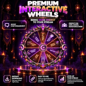 Wheel Spin Premium Interactive Stream Widget for OBS & StreamElements, Twitch Chat Command Fantasy Halloween Overlay