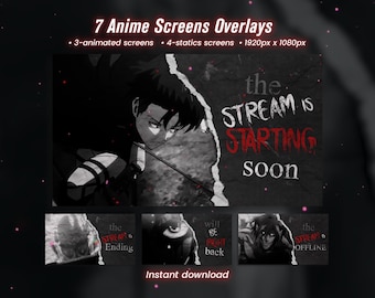 Animated Dark Anime Epic Walls Twitch Screens, Fantasy Stream Overlays Starting Soon BRB Ending, Post-Apocalyptic Pack, Dark Fantasy Package