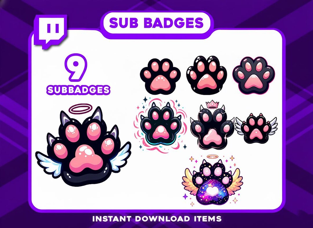 9 Cat Paw Sub Badges, Cute Twitch Sub Badges for Kitty Streams, Cozy ...