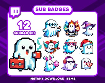12 Little Ghost Sub Badges – Fantasy Twitch Tier Badges, High-Res Subscriber Badges for RPG, Elves, and Magic Stream Themes