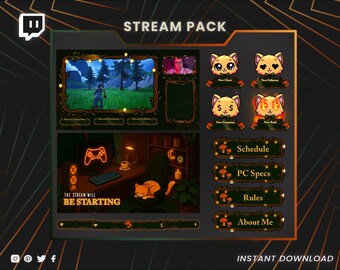 Twitch Stream Pack – Orange Cat Animated Overlays, Screens & Panels | Cozy Stream Layout for OBS, Streamlabs