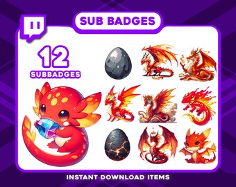 12 Salamander Dragon Sub Badges – Fantasy Twitch Tier Badges, High-Res Subscriber Badges for RPG, Elves, and Magic Stream Themes