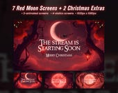 Animated Red Moon Twitch Screens + 2 Christmas Extras | Dark Fantasy Stream Overlays Starting Soon BRB Ending, Twitch Overlay Package