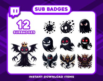 12 Dark Figures Sub Badges – Fantasy Twitch Tier Badges, High-Res Subscriber Badges for RPG, Elves, and Magic Stream Themes