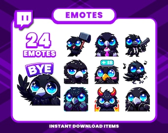 24 Black Raven Animated Emotes, Twitch Emotes, Raven GIF Emotes for Streamers, Emotes for Discord, High-Quality Animated Emote Pack