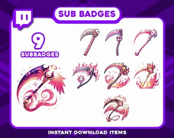 9 Weapon Sub Badges, Twitch Sub Badges for Dark, RPG & Fantasy Streams, Grim Reaper Tier Icons, High-Res Streamer Graphics, Instant Download