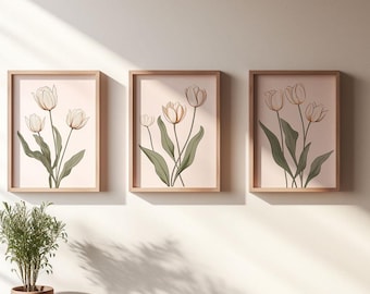 Minimalist Tulip Line Art Prints – Botanical Set of 4 (Digital Download)