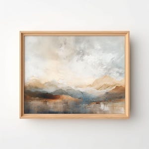 Abstract Textured Landscape – Earthy Tones, Muted Grays & Beige, Soft Gradient Sky, Modern Wall Art, Digital Download
