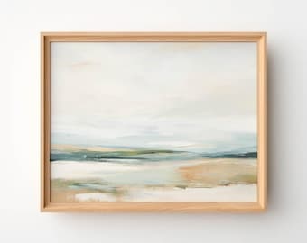 Blauwgroene abstracte landschapsprints, neutraal muurdecor (digitale download)