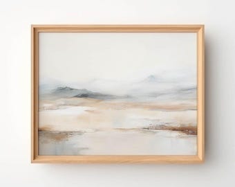 Stampa astratta di paesaggio beige, decorazione murale dai toni neutri e delicati (PDF)