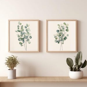 Watercolor Eucalyptus Digital Prints Set of 2, Simple Design, Soft Sage Watercolors, Printable Wall Art, Downloadable Wall Decor
