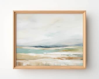 Blauwgroene abstracte landschapsprints, kustmuurkunst (digitale download)