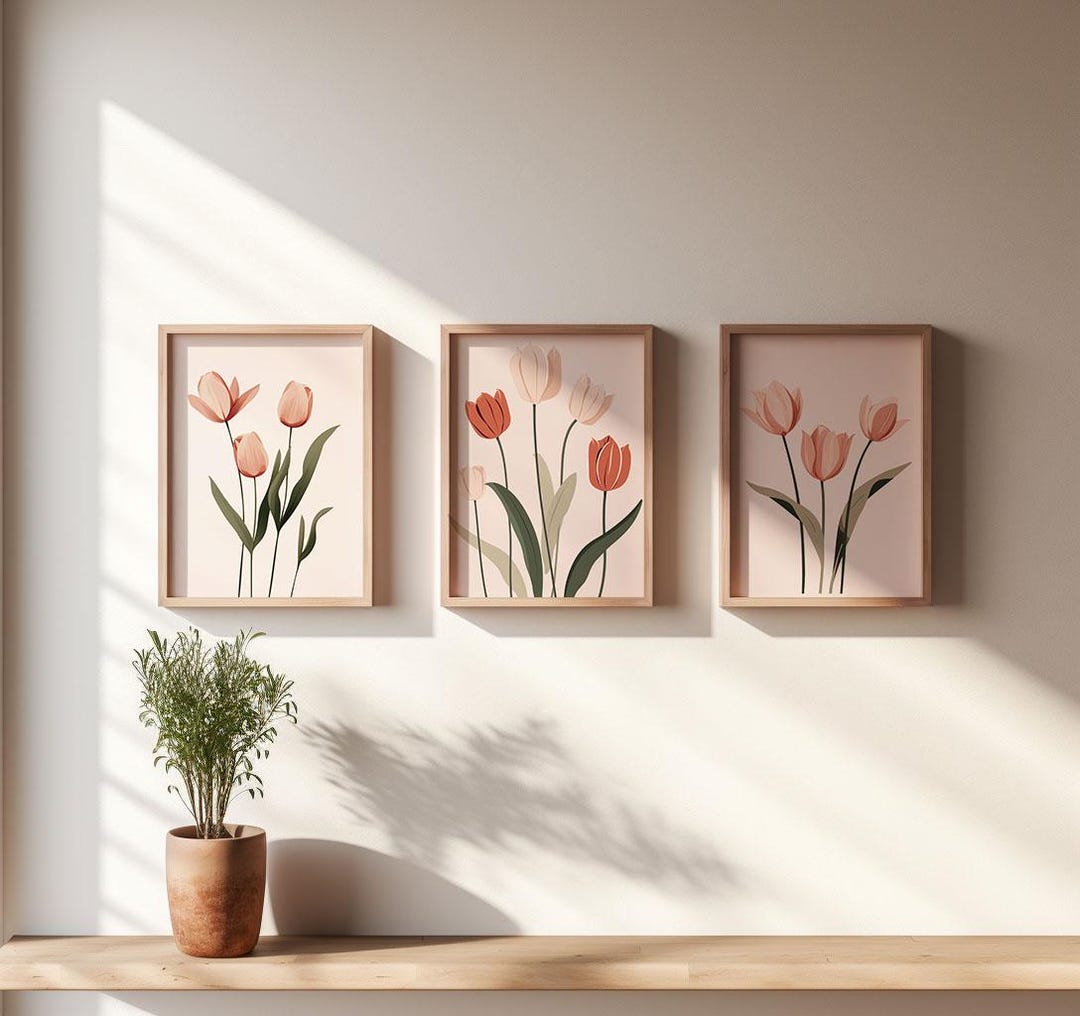 Tulip Line Art Print Set – Minimalist Floral Wall Decor (digital ...