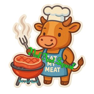 Adesivo de bife de vaca cozinhando – “Coma minha carne” Avental engraçado animal