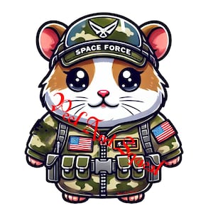 Adesivo fofo de hamster da Força Espacial – Hamster em uniforme militar de guardião