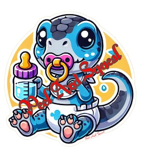Sticker bébé vélociraptor mignon - Dino bleu avec tétine, couche et biberon