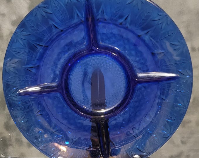 Vintage Avon Cobalt Blue Divided Glass Plate – Art Deco Depression Style