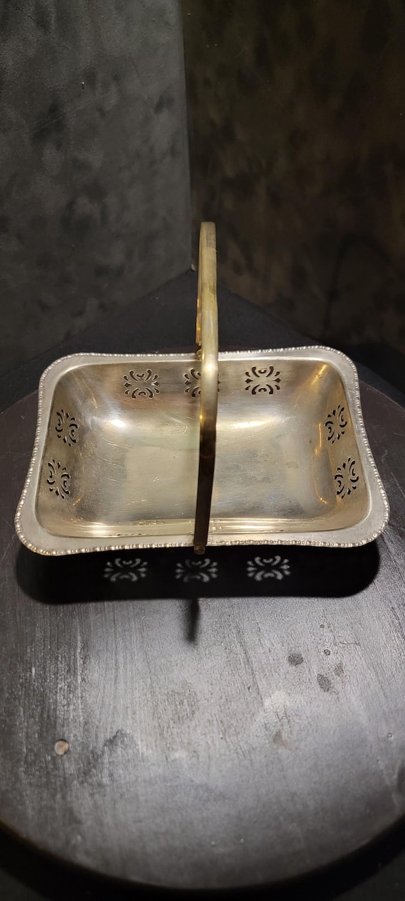 Vintage EPNS A.E.W. England Silver-Plated Pierced Basket | Handcrafted Floral Cutout Dish with Handle | Mid-Century English Silverware