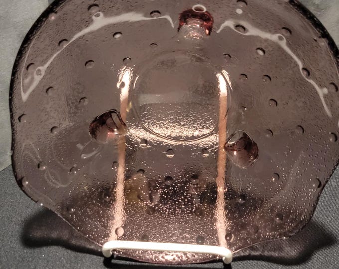 Vintage Amethyst Art Glass Bowl | Three-Footed Bubble Texture Dish