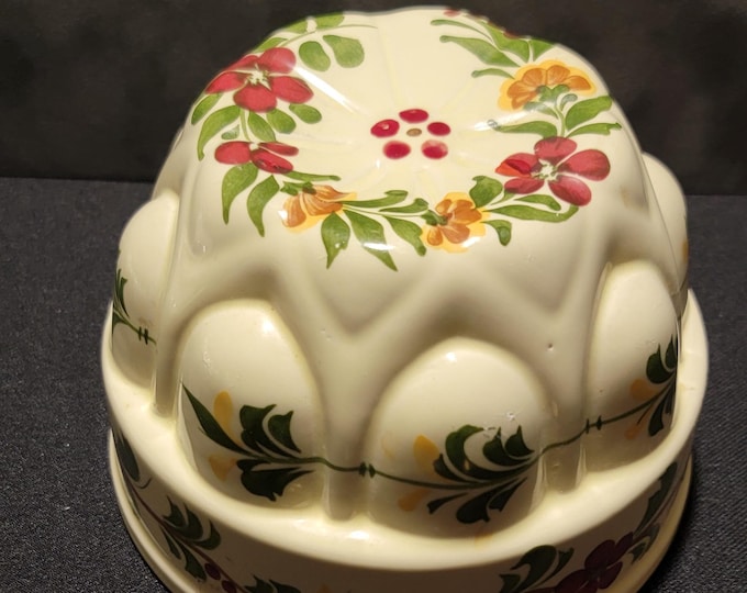Vintage Teleflora Jello Mold – Hand Painted Portugal Ceramic Gelatin Mold – Floral Dessert Mold – Retro Kitchen Decor