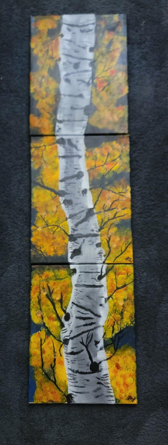 Golden Birch Award Triptych acrylic painting