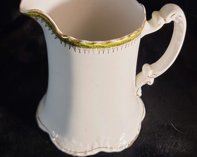 Antique (1913) Homer Laughlin Hudson White and Gold Milk Pitcher